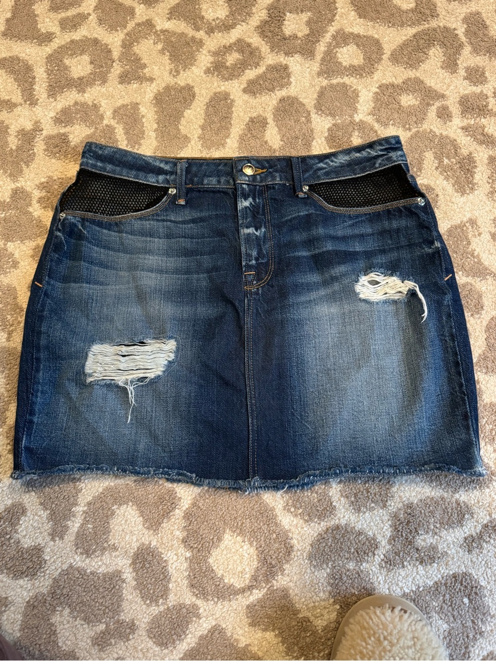 Good American Dark Blue Distressed Denim Mini Skirt